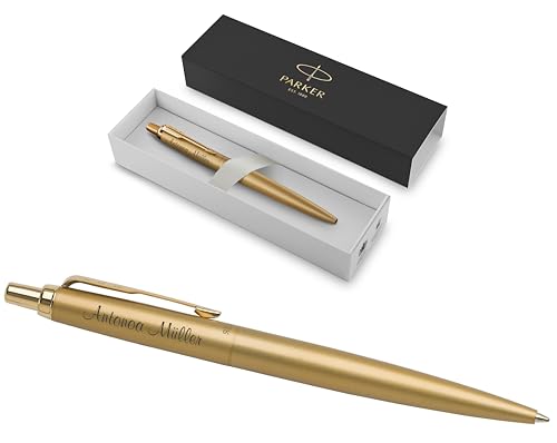 PARKER Jotter XL Monochrome Kugelschreiber mit Gravur | Premium Stift | Geschenkbox | blaue Tinte | edel|personalisiertes Geschenk | Namen | graviert | Geburtstag | hochwertig|Idee (Gold) von PARKER