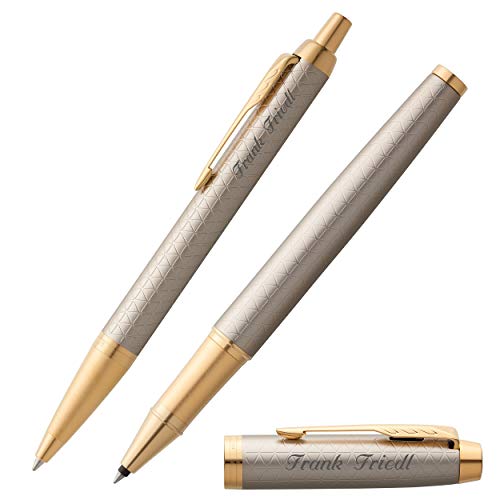 PARKER Schreibset IM PREMIUM Warm Silver G.C. mit Gravur Tintenroller und Kugelschreiber mit Geschenk-Etui von PARKER