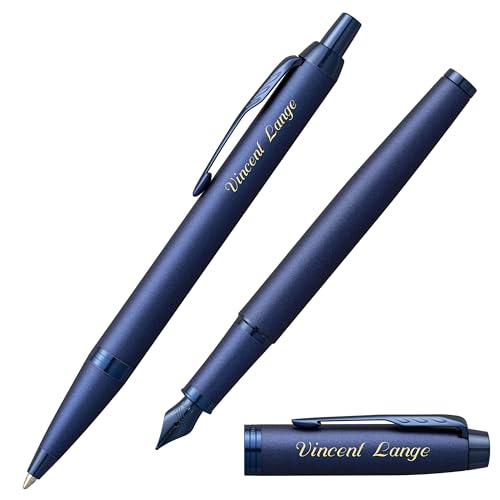 Parker Schreibset IM Professionals Monochrome Blau mit Laser-Gravur Kugelschreiber Füllfederhalter von Parker