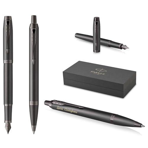 PARKER Schreibset IM Professionals Monochrome Kugelschreiber und Füllfederhalter mit Gravur | Premium Stift | Geschenkbox | blaue Pantrone | personalisiert | Geburtstag (Bronze) von PARKER