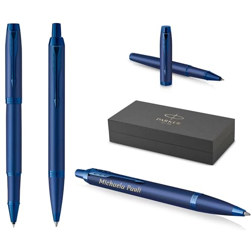 PARKER Schreibset IM Professionals Monochrome Kugelschreiber und Tintenroller mit Gravur | Premium Stift | Geschenkbox | personalisiert | graviert | Jahrestag | Geburtstag (Blue) von PARKER