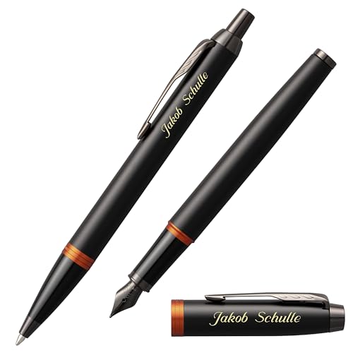 Parker Schreibset IM Professionals PVD Vibrant Rings Flame Orange mit Laser-Gravur Kugelschreiber Füllfederhalter von Parker