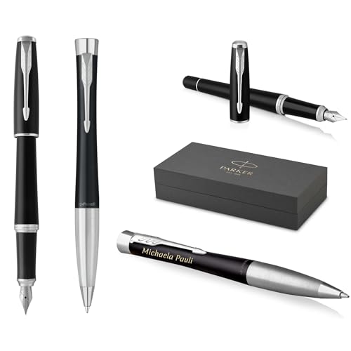 PARKER Urban Kugelschreiber und Füllfederhalter Twist mit Gravur | Premium Stift | Geschenkbox | personalisiertes Geschenk | Namen | graviert | Jahrestag | Geburtstag (Muted Black C.C.) von PARKER