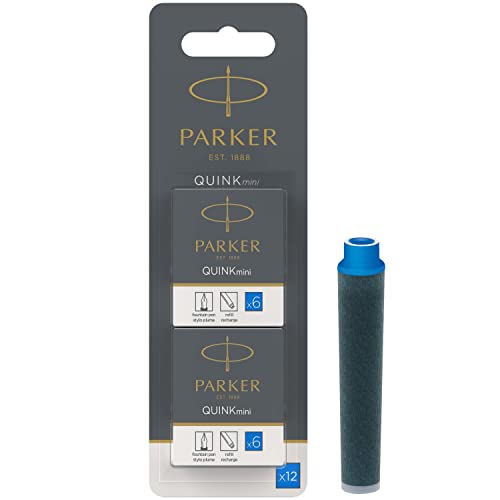 Parker 1950420 Quink Nachfüllpatronen für Füllfederhalter, kurze Patronen, zwei 6er Packungen, auswaschbare blaue tinte von PARKER