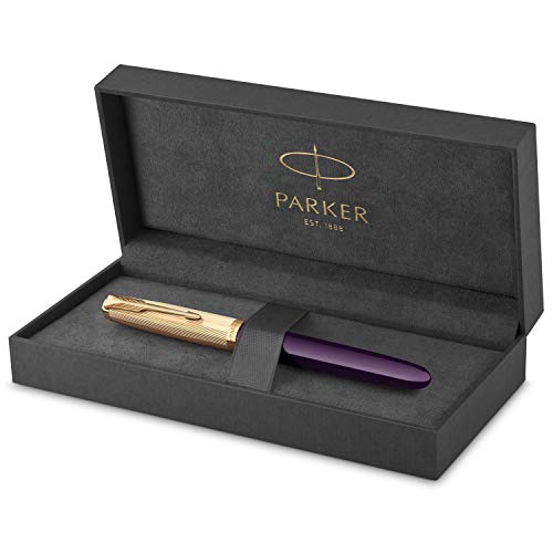 Parker 51 Deluxe Füller | Luxuriöser Pflaumenblauer Schaft mit Goldzierteilen | Füllfederhalter Mittlere Spitze in 18k Gold mit Schwarzer Tintenpatrone | Geschenkbox von PARKER