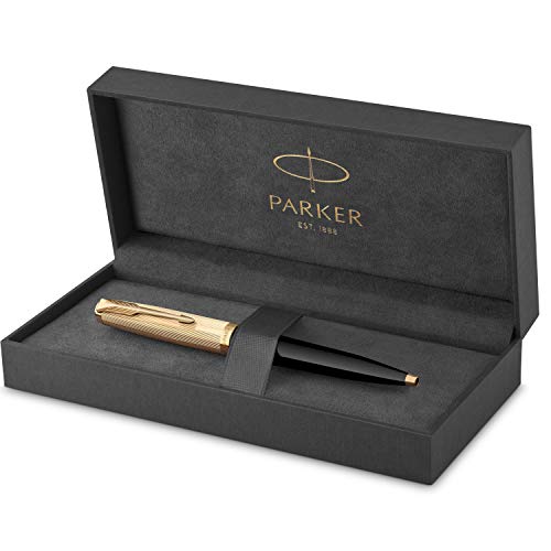 Parker 51 Kugelschreiber | Luxuriöser Schwarzer Schaft mit Goldzierteilen | Mittlere Schreibspitze in 18k Gold mit Schwarzer Nachfüllmine | Geschenkbox von PARKER