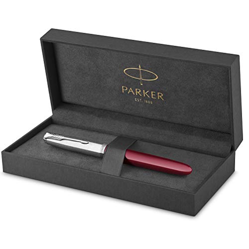 Parker 51 Füller | Burgunderroter Schaft mit chromfarbenen Zierteilen | Füllfederhalter mit mittlerer Feder und Schwarzer Tintenpatrone | Geschenkbox von PARKER