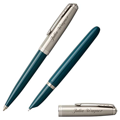 Parker 51 Schreibset Teal Blue C.C. Drehkugelschreiber Füllfederhalter mit Laser-Gravur von PARKER