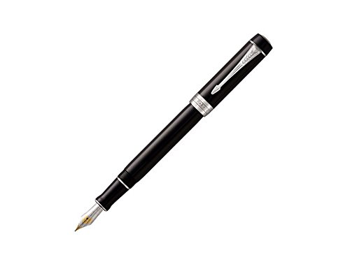 Parker Duofold Classic Füller | Schwarz mit palladium-beschichteten Zierteilen | Größe Centennial | Füllfederhalter mit feiner Feder aus Massivgold | schwarze Tinte und Konverter | Geschenkbox von PARKER