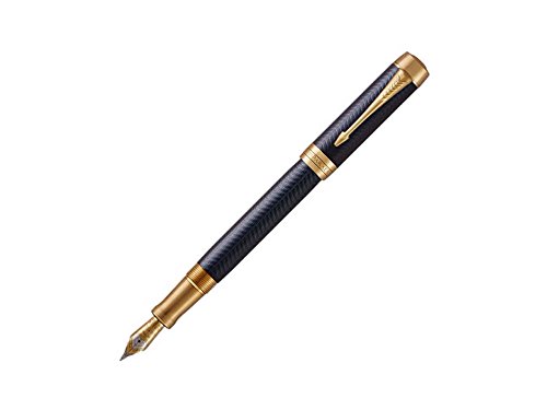 Parker Duofold Prestige Füller | Blue Chevron | Größe Centennial | Füllfederhalter mit mittlere Feder aus Massivgold | schwarze Tinte und Konverter | Geschenkbox von PARKER