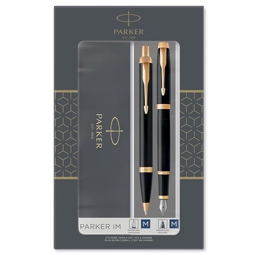 Parker IM Duo-Geschenkset mit Kugelschreiber und Füller, Hochglänzend Schwarz mit Goldzierteilen, Nachfüllmine und -patrone mit blauer Tinte, Geschenkbox von PARKER