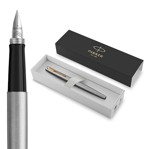 Parker Jotter Füller | Edelstahlschaft mit Goldzierteilen | Füllfederhalter mit mittlerer Feder | blaue Tinte | Geschenkbox von PARKER