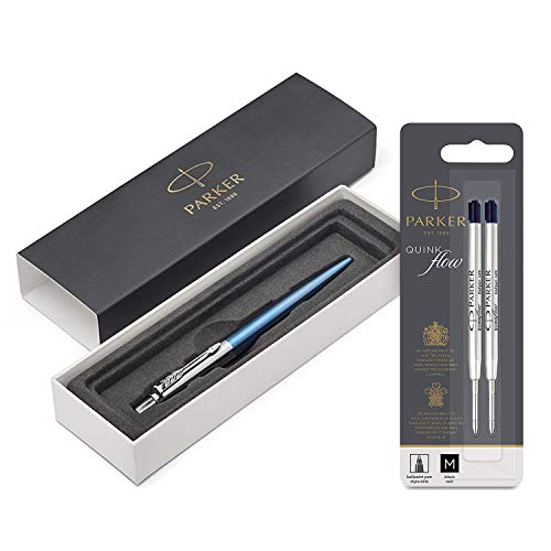 Parker Jotter Waterloo Blue C.C. - Kugelschreiber + Parker 1950372 Quinkflow Nachfüllmine für Kugelschreiber mit mittlerer Spitze, 2er Packung, schwarz von PARKER