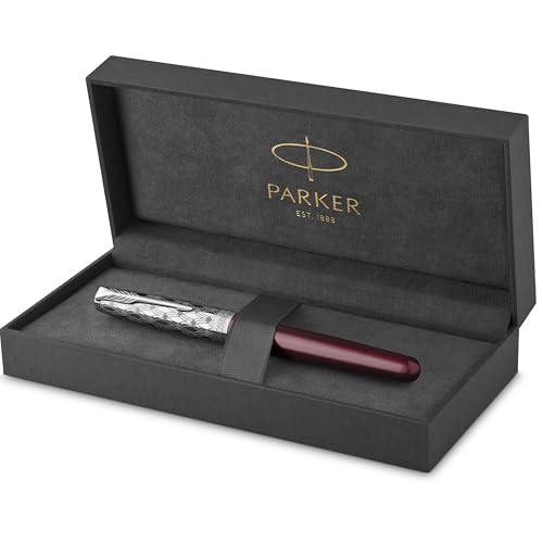 Parker Sonnet Füller | Premium Metal & Red Satinierung mit Chromverkleidung | Füllfederhalter mit feiner 18 Karat Goldfeder und schwarzer Tintenpatrone | Geschenkbox von PARKER