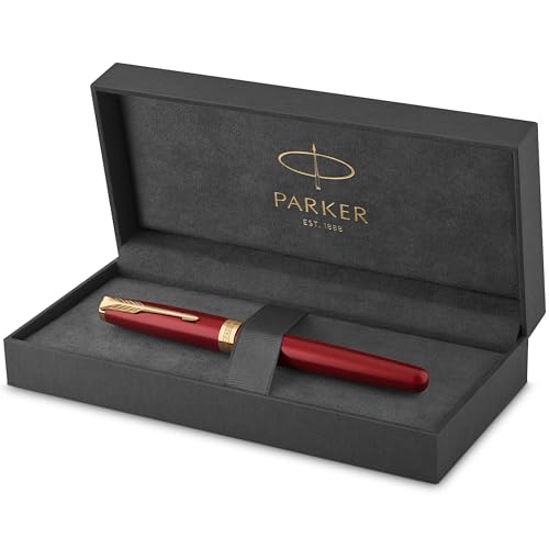 Parker Sonnet Füller , Rote Lackierung mit Goldzierteilen , Füllfederhalter mit feiner Feder , Geschenkbox von PARKER