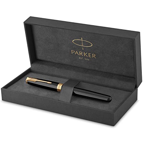Parker Sonnet Füller | Schwarze Lackierung mit Goldzierteilen | Füllfederhalter mit feiner Feder | Geschenkbox von PARKER