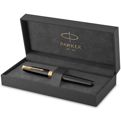 Parker Sonnet Füller | Schwarze Lackierung mit Goldzierteilen | Füllfederhalter mit feiner Feder | Geschenkbox von PARKER