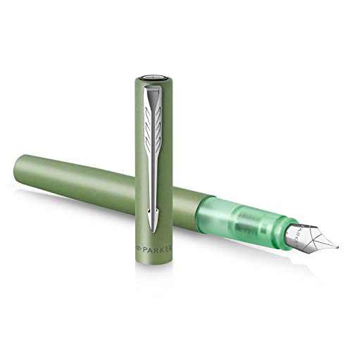 Parker Vector XL Füller | Grüne Metallic-Lackierung auf Messing | Füllfederhalter mit mittlerer Feder und blauer Nachfülltinte | Geschenkbox von PARKER