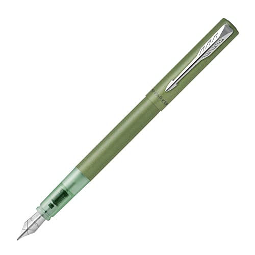 Parker Vector XL Füller | Grüne Metallic-Lackierung auf Messing | Füllfederhalter mit mittlerer Feder und blauer Nachfülltinte | Geschenkbox von PARKER