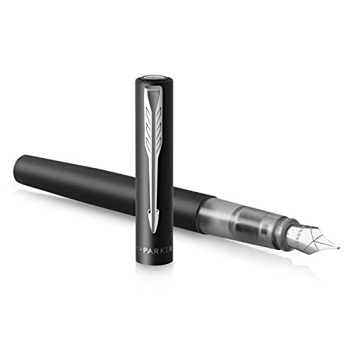 Parker Vector XL Füller | Schwarze Metallic-Lackierung auf Messing | Füllfederhalter mit feiner Feder und blauer Nachfülltinte | Geschenkbox von PARKER