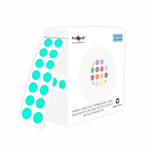 PARLAIM Dot Stickers Permanenter Farbcode-Aufkleber, 0,6 cm, 1000 Stück kleine Kreisetiketten pro Spenderbox, Aqua von PARLAIM