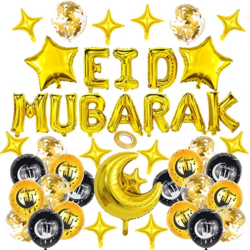 45 PCS Eid Mubarak Dekoration, Gold Eid Mubarak Folie Ballon Banner und Latex Ballons Mond Sterne Banner Urlaub Dekorationen, islamische goldene Partei Supplies für Home Decoration von PARSUP