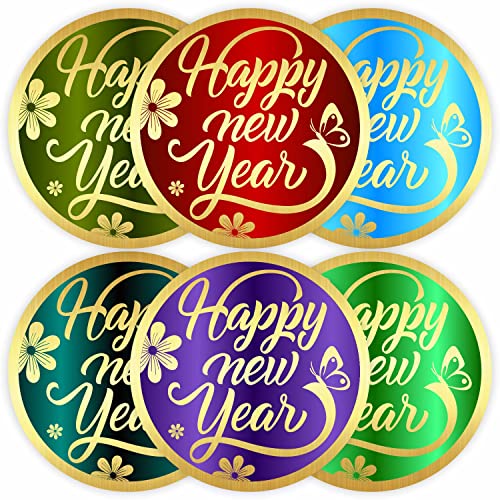 Aufkleber "Happy New Year", 5,1 cm, groß, rund, Goldfolie, Stempel-Etiketten für Karten, Geschenke, Umschläge, Siegel, Schachteln, 120 Stück von PARTH IMPEX