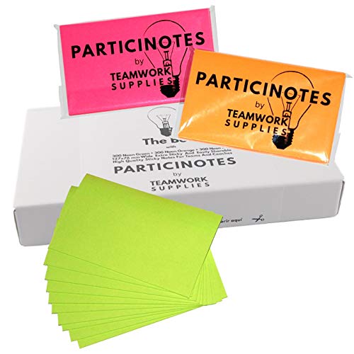 Neon Super Sticky Notes Set für Gruppenarbeit 127 x 76mm Für professionellen Einsatz im Training, Coaching und Scrum Retrospektive 900 bunte Haftnotizen in Rot Grün Orange PARTICINOTES TheBOX von PARTICINOTES