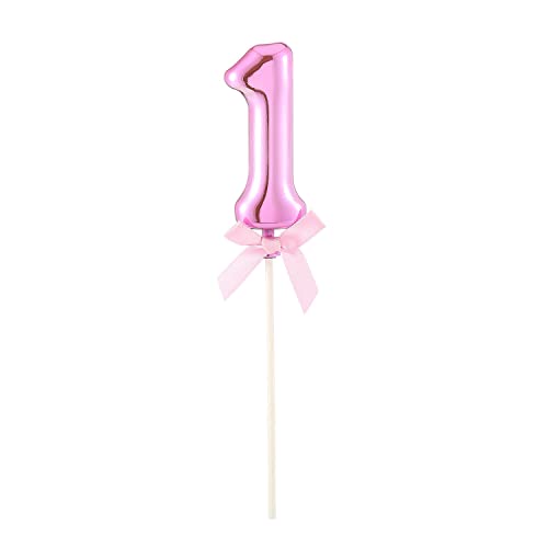 PARTY DISCOUNT NEU Kuchen/Cake-Topper Mini Ziffer am Stab, 9 cm, Zahl 1, pink, Stab ca. 15cm von PARTY DISCOUNT