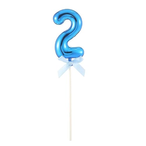 PARTY DISCOUNT NEU Kuchen/Cake-Topper Mini Ziffer am Stab, 9 cm, Zahl 2, blau, Stab ca. 15cm von PARTY DISCOUNT