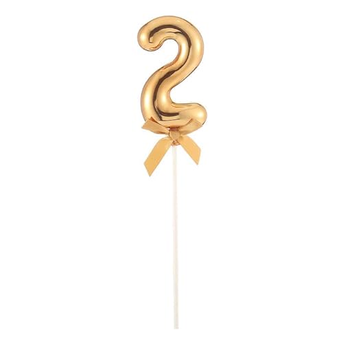 PARTY DISCOUNT NEU Kuchen/Cake-Topper Mini Ziffer am Stab, 9 cm, Zahl 2, Gold, Stab ca. 15cm von PARTY DISCOUNT