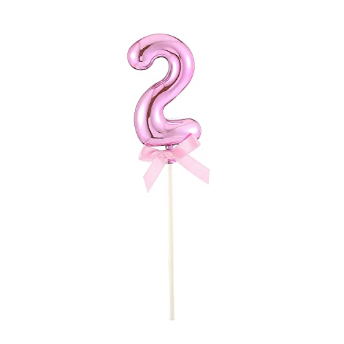 NEU Kuchen/Cake-Topper Mini Ziffer am Stab, 9 cm, Zahl 2, pink, Stab ca. 15cm von PARTY DISCOUNT