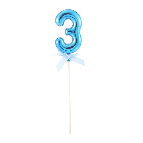 PARTY DISCOUNT NEU Kuchen/Cake-Topper Mini Ziffer am Stab, 9 cm, Zahl 3, blau, Stab ca. 15cm von PARTY DISCOUNT