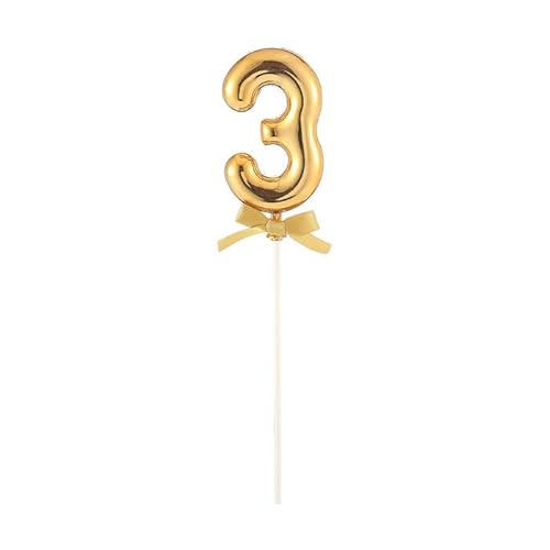 PARTY DISCOUNT NEU Kuchen/Cake-Topper Mini Ziffer am Stab, 9 cm, Zahl 3, Gold, Stab ca. 15cm von PARTY DISCOUNT