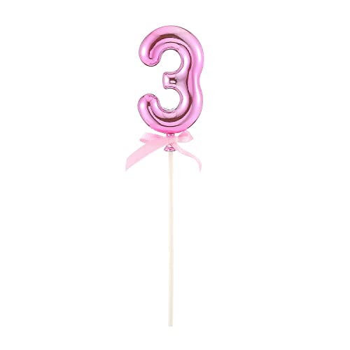 PARTY DISCOUNT NEU Kuchen/Cake-Topper Mini Ziffer am Stab, 9 cm, Zahl 3, pink, Stab ca. 15cm von PARTY DISCOUNT