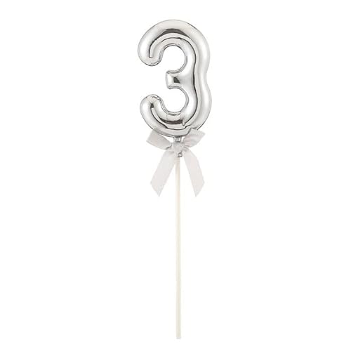 PARTY DISCOUNT NEU Kuchen/Cake-Topper Mini Ziffer am Stab, 9 cm, Zahl 3, Silber, Stab ca. 15cm von PARTY DISCOUNT