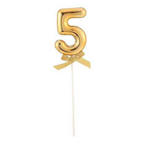 PARTY DISCOUNT NEU Kuchen/Cake-Topper Mini Ziffer am Stab, 9 cm, Zahl 5, Gold, Stab ca. 15cm von PARTY DISCOUNT