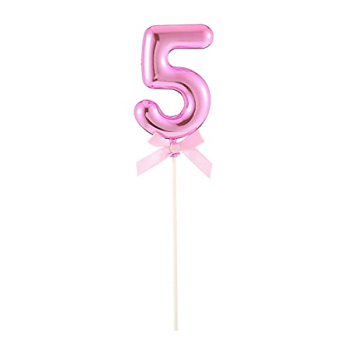 NEU Kuchen/Cake-Topper Mini Ziffer am Stab, 9 cm, Zahl 5, pink, Stab ca. 15cm von PARTY DISCOUNT