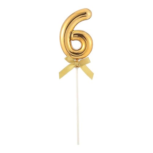 PARTY DISCOUNT NEU Kuchen/Cake-Topper Mini Ziffer am Stab, 9 cm, Zahl 6, Gold, Stab ca. 15cm von PARTY DISCOUNT