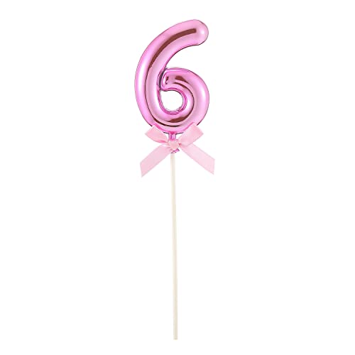 NEU Kuchen/Cake-Topper Mini Ziffer am Stab, 9 cm, Zahl 6, pink, Stab ca. 15cm von PARTY DISCOUNT