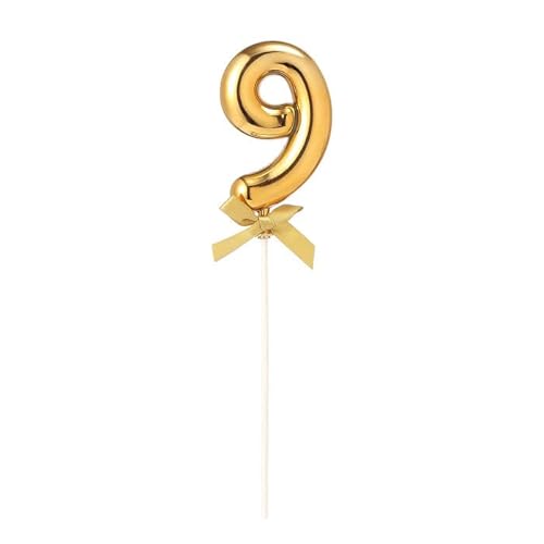 PARTY DISCOUNT NEU Kuchen/Cake-Topper Mini Ziffer am Stab, 9 cm, Zahl 9, Gold, Stab ca. 15cm von PARTY DISCOUNT