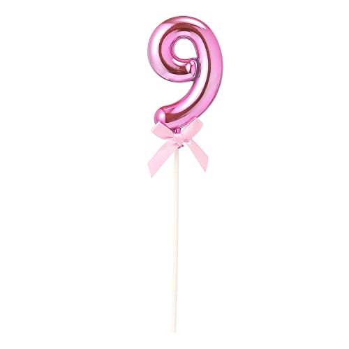 NEU Kuchen/Cake-Topper Mini Ziffer am Stab, 9 cm, Zahl 9, pink, Stab ca. 15cm von PARTY DISCOUNT