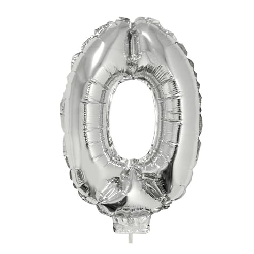 PARTY DISCOUNT NEU Mini-Folienballon am Papierstäbchen, Zahl 0, Silber, ca. 40cm von PARTY DISCOUNT