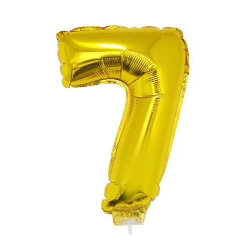 NEU Mini-Folienballon am Papierstäbchen, Zahl 7, gold, ca. 40cm von PARTY DISCOUNT