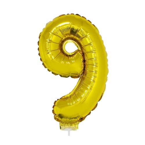 PARTY DISCOUNT NEU Mini-Folienballon am Papierstäbchen, Zahl 9, Gold, ca. 40cm von PARTY DISCOUNT