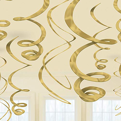 PARTY DISCOUNT® Deko Girlande Swirls, Gold, 12 Stück, 55 cm von PARTY DISCOUNT