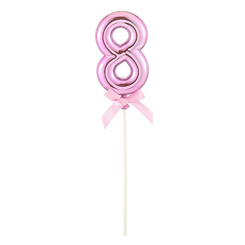 NEU Kuchen/Cake-Topper Mini Ziffer am Stab, 9 cm, Zahl 8, pink, Stab ca. 15cm von PARTY DISCOUNT