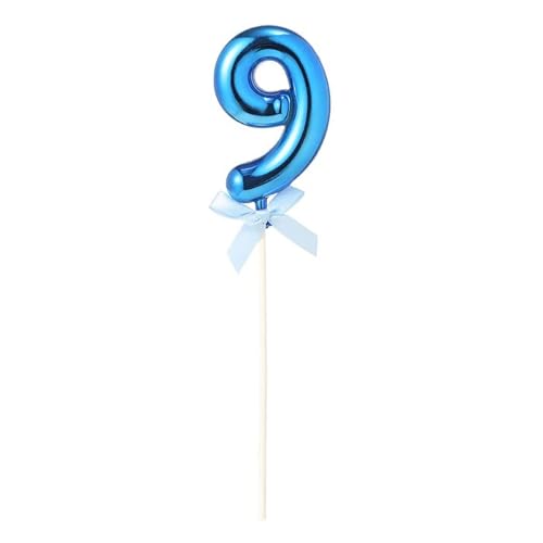 PARTY DISCOUNT NEU Kuchen/Cake-Topper Mini Ziffer am Stab, 9 cm, Zahl 9, blau, Stab ca. 15cm von PARTY DISCOUNT