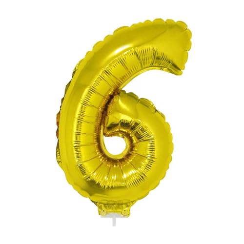 NEU Mini-Folienballon am Papierstäbchen, Zahl 6, gold, ca. 40cm von PARTY DISCOUNT