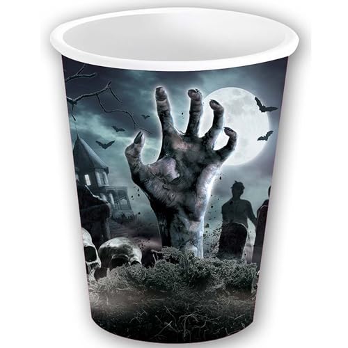 PARTY DISCOUNT NEU Papp-Becher Zombie-Friedhof, 6 STK., ca. 240ml von PARTY DISCOUNT